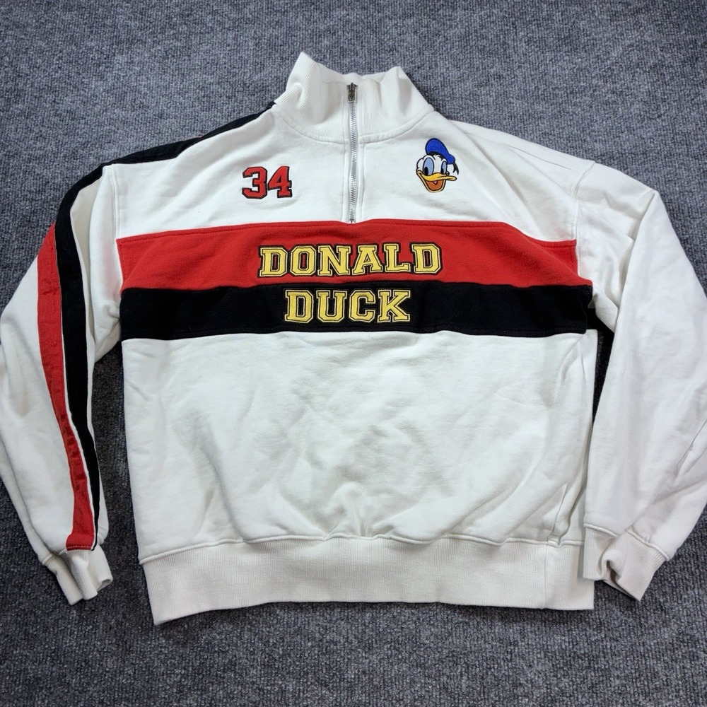 Disney Donald Duck #34 Forever 21 Mens M Quarter Zip Racing Sweatshirt Embroider